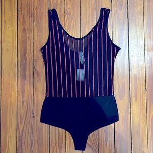 Black and Red Striped Body Suit